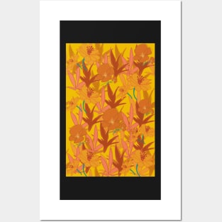 Orange Flower pattern Posters and Art